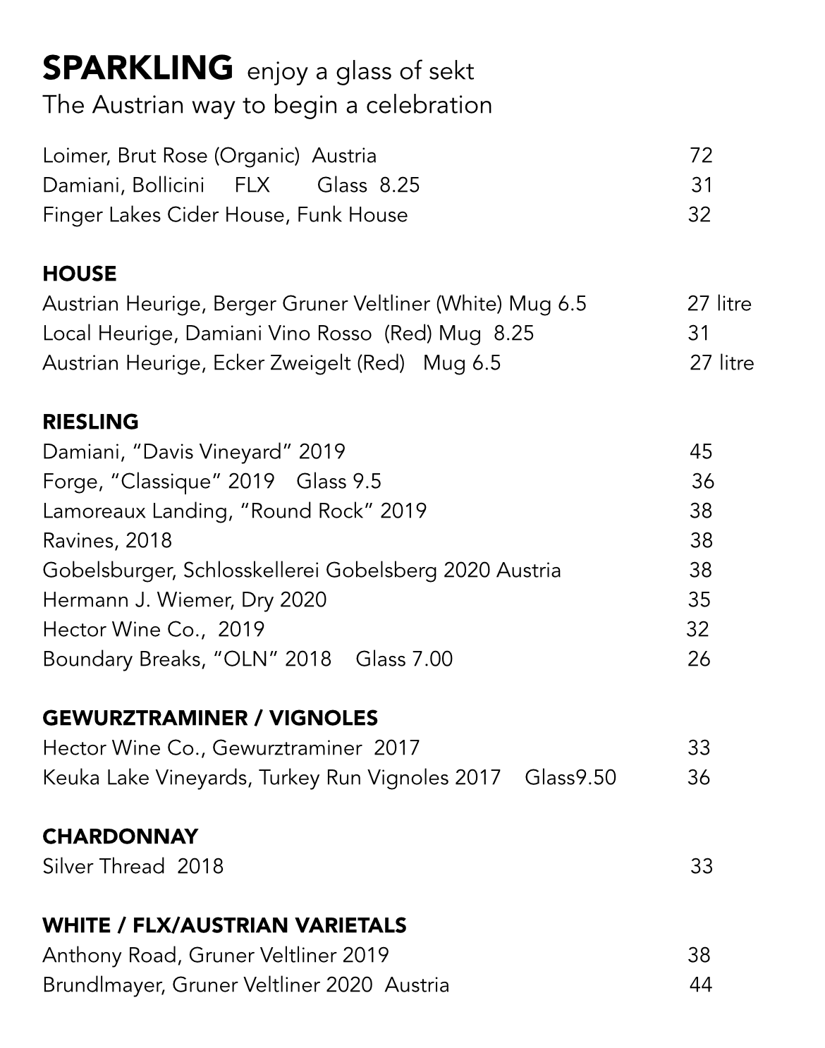 drink menu page one